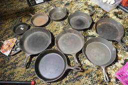 Huge Lot Cast Iron Pans Piqua, Wagner, National etc