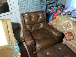 Vintage real leather lounge chair and footstool