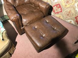 Vintage real leather lounge chair and footstool