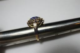 Fine Sapphire, Blue Enamel and Diamond Ring in 14k gold