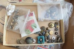 Buttons, paper, postcards etc lot