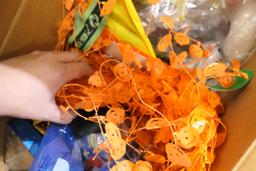 Box of assorted Halloween decorations