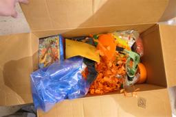 Box of assorted Halloween decorations