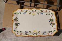 Metal display stand & Large hand painted Italian platter