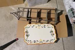 Metal display stand & Large hand painted Italian platter