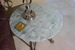 Pair of modern glass topped Leaf pattern lamp tables