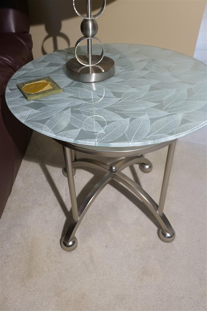 Pair of modern glass topped Leaf pattern lamp tables