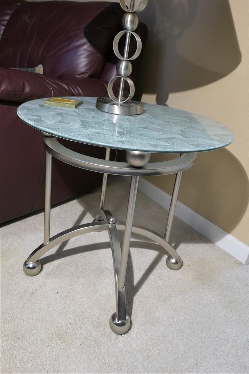 Pair of modern glass topped Leaf pattern lamp tables