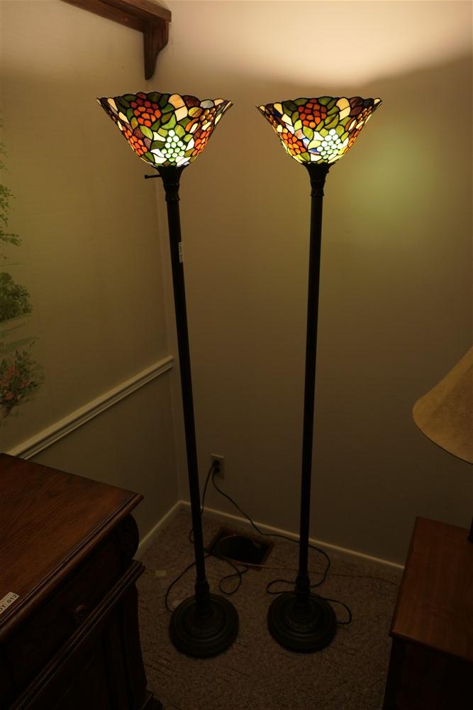 Pair of stained glass style floor lamps