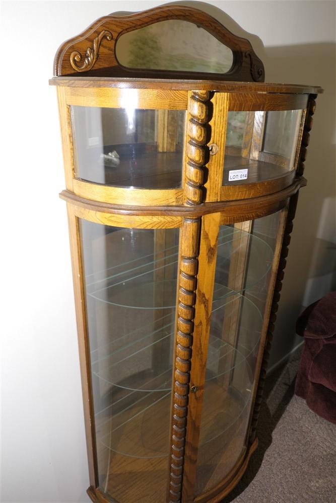 Vintage curved glass china or curio cabinet