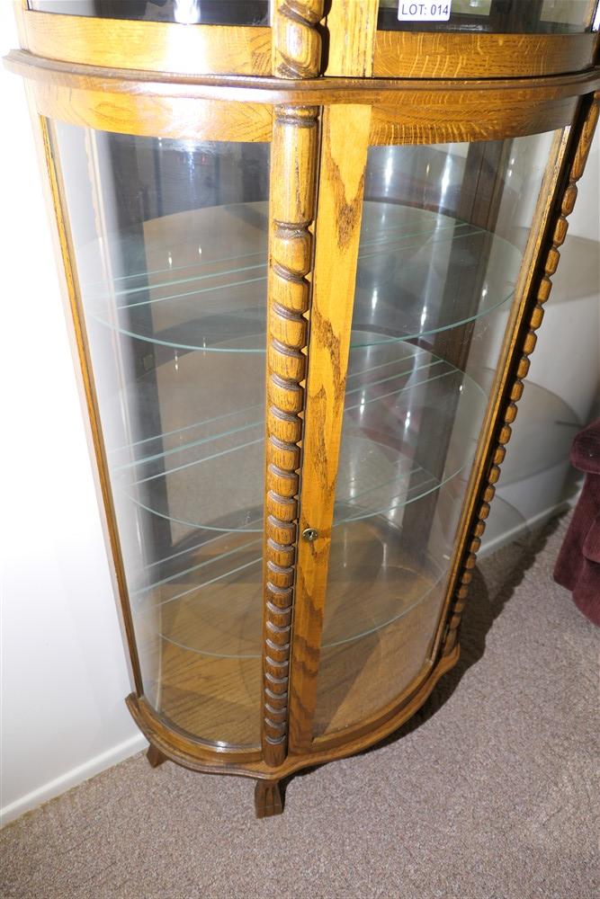 Vintage curved glass china or curio cabinet