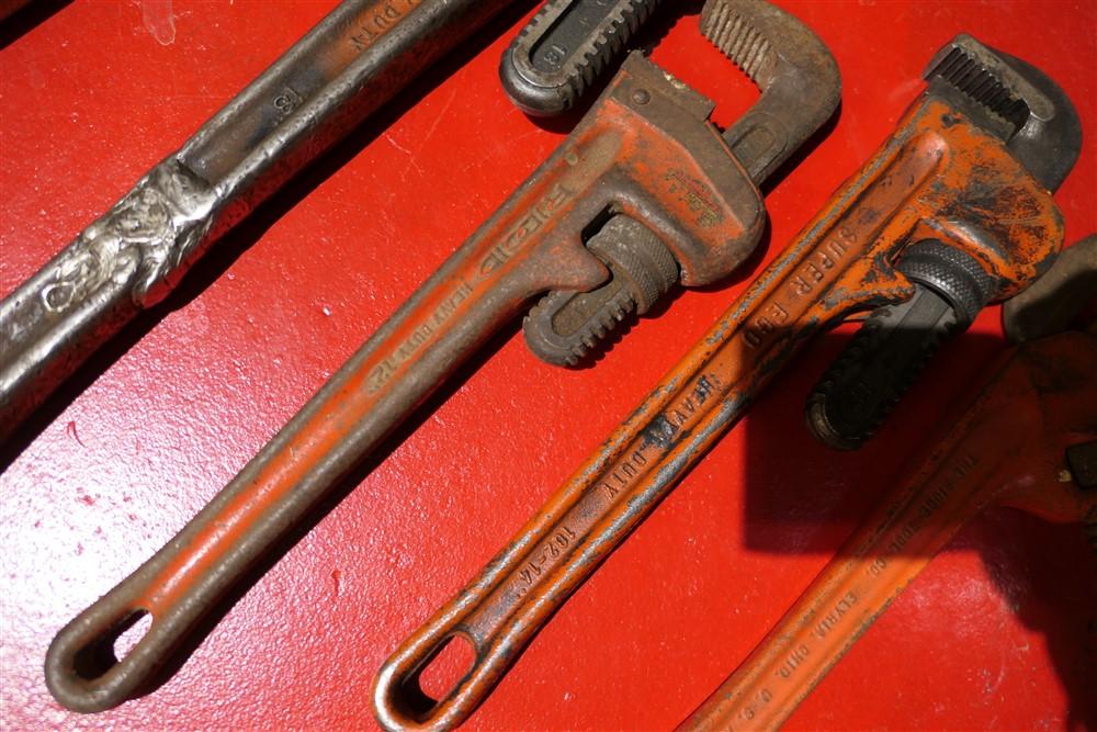 Group Lot nicer Vintage Ridgid Pipe Wrenches etc