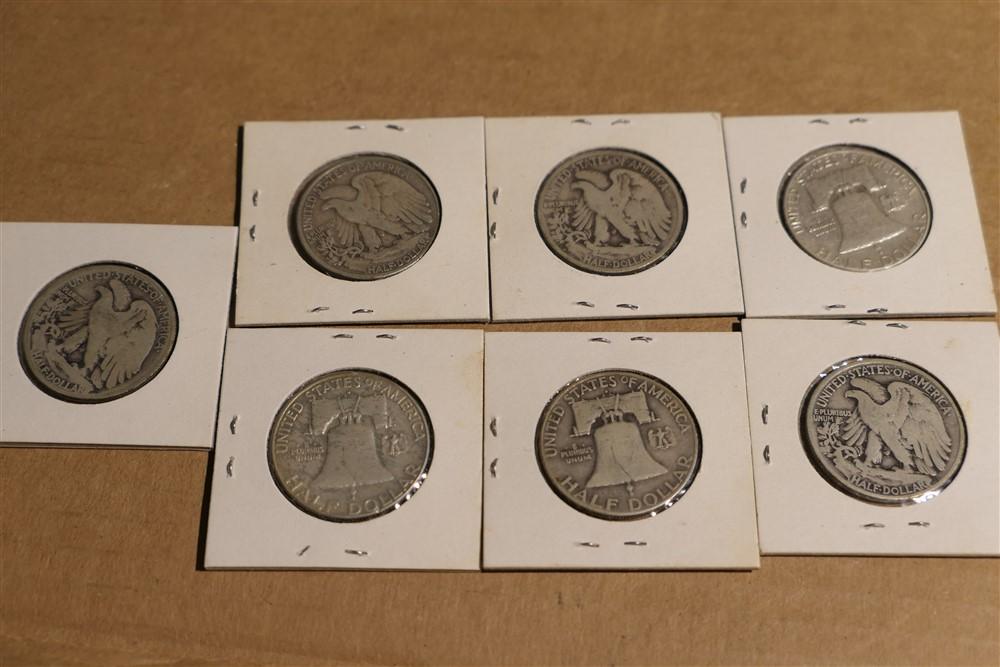 Group of 7 Silver Half Dollar US Coins