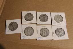 Group of 7 Silver Half Dollar US Coins