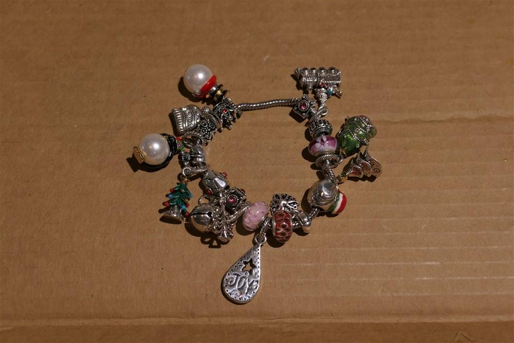 Bracelet with Pandora-style Beads Including holiday, sterling silver