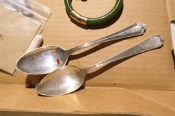 Sterling Silver Spoons, Jade, Buttons, Jewelry etc