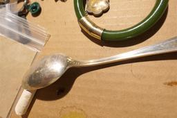 Sterling Silver Spoons, Jade, Buttons, Jewelry etc