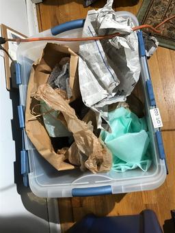 Tote of assorted vintage glass, music box etc