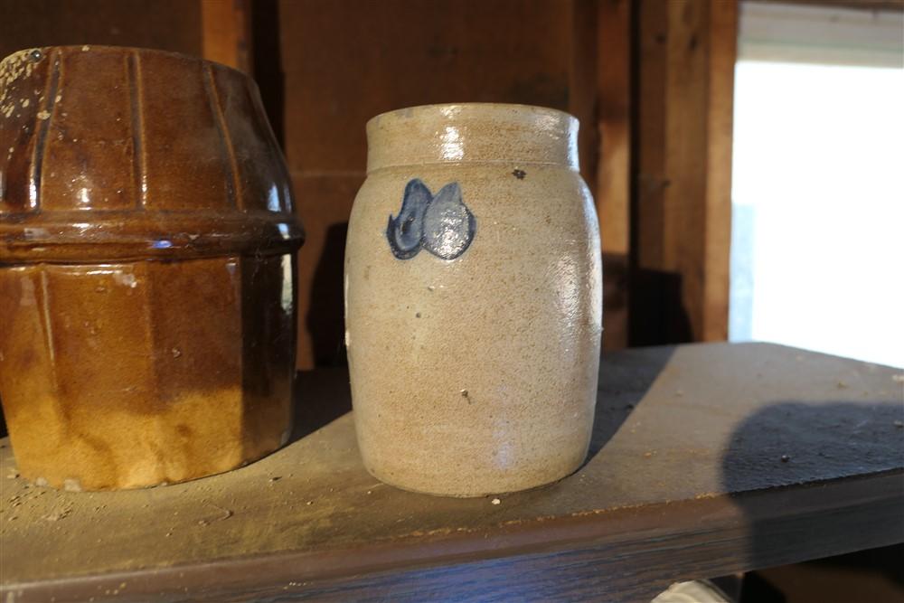 Lot of 3 crocks including  blue decorated