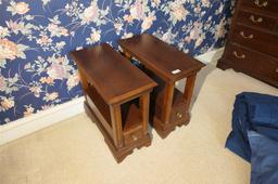Pair Vintage Wooden Nightstands with Drawers