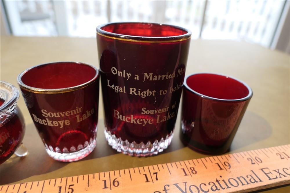 4 Antique Buckeye Lake Ruby Flash Souvenirs Cups