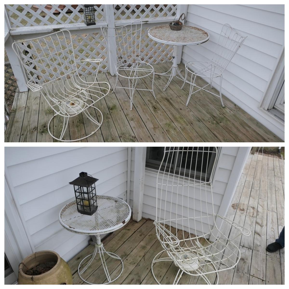 Group Lot Mid Century Homecrest Wire Patio Chairs, table