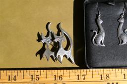 Pair of sterling silver cat earrings