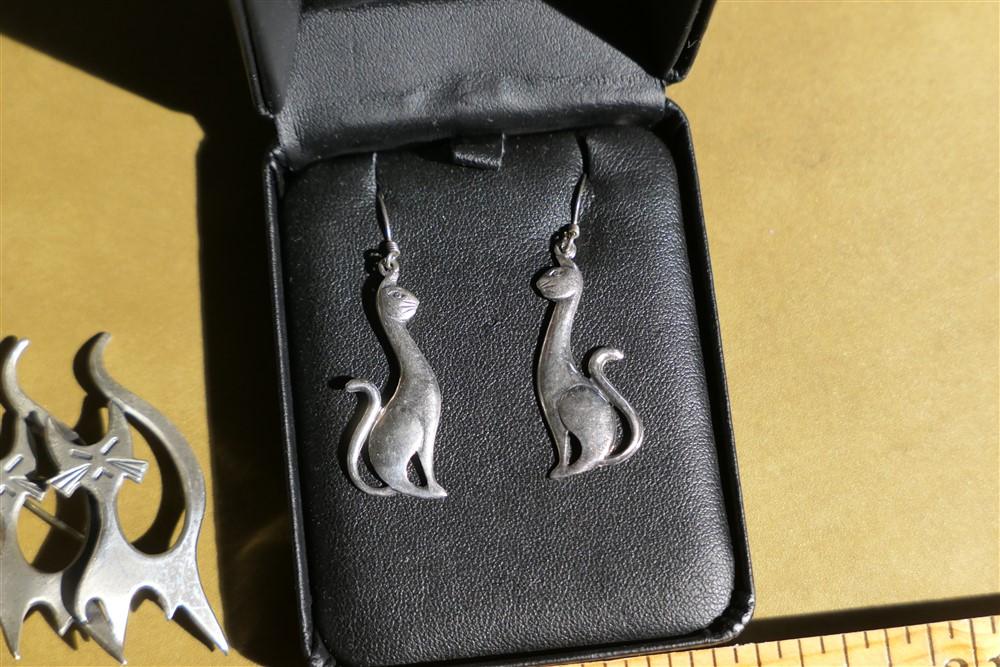 Pair of sterling silver cat earrings