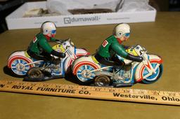 2 Vintage Tin Litho Motorcycle Toys Nice