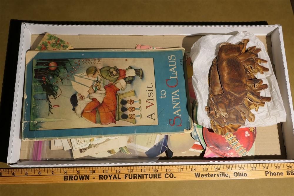 Box lot lithographed paper inc. zoo animals, Christmas