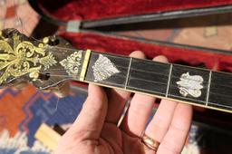 Nice Antique c. 1925 Vega Banjo in case - Inlaid