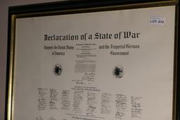 Rare 1917 WWI Framed Declaration of War