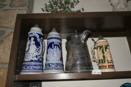 3 Steins + silver plate Tankard lot