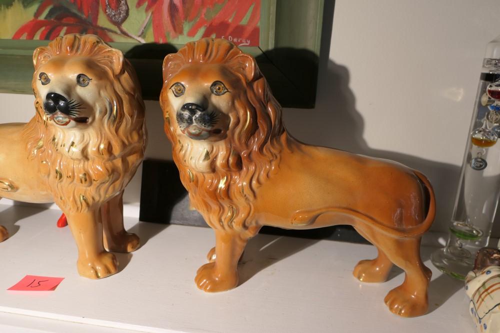 Pair of 19th c. Staffordshire Lions