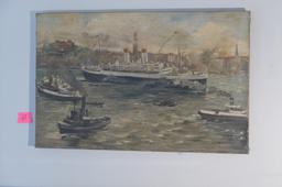 Oil on canvas painting - Holland America Line at Rotterdam