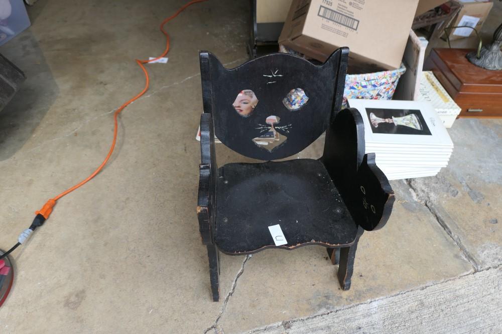 c. 1920 Folk Art Handmade Halloween Black Cat Chair