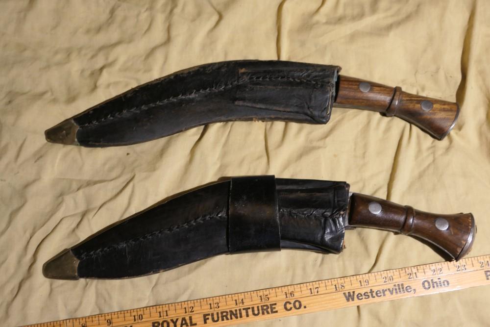 2 Larger Vintage Gurkha Kukri Knives in Sheaths