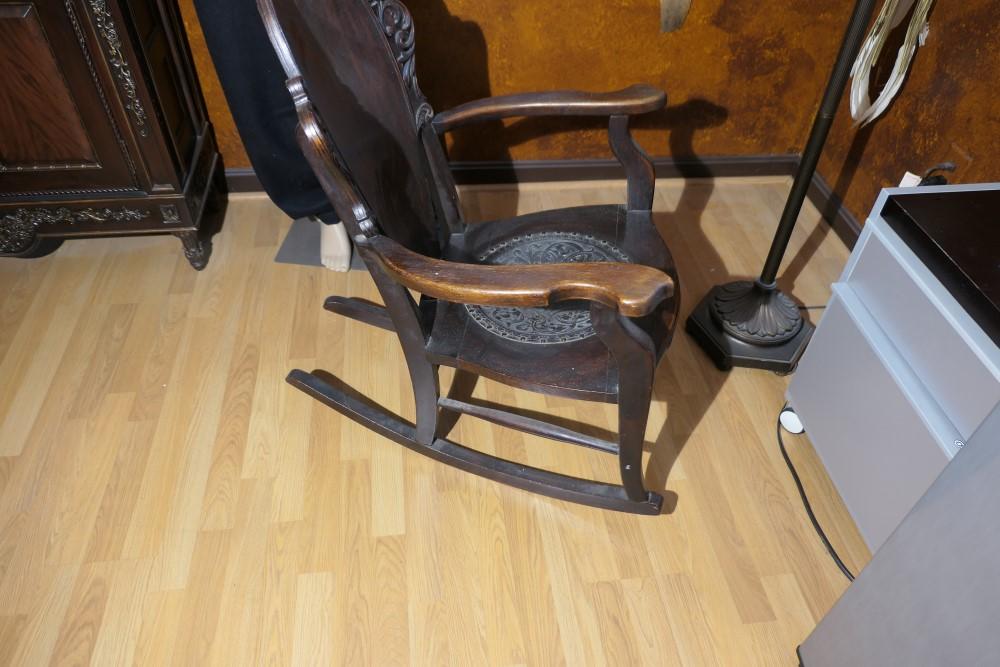 Antique Rocking Chair with Elaborate Leather Seat