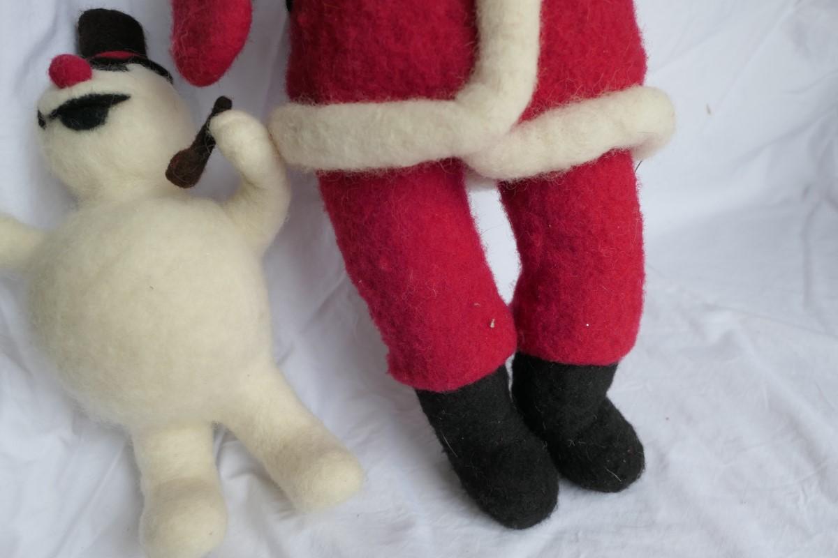 Vintage Felted Santa Claus and Snowman