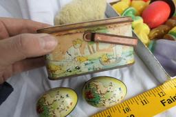 Tin eggs, small box with handles, toy lamp PLUS