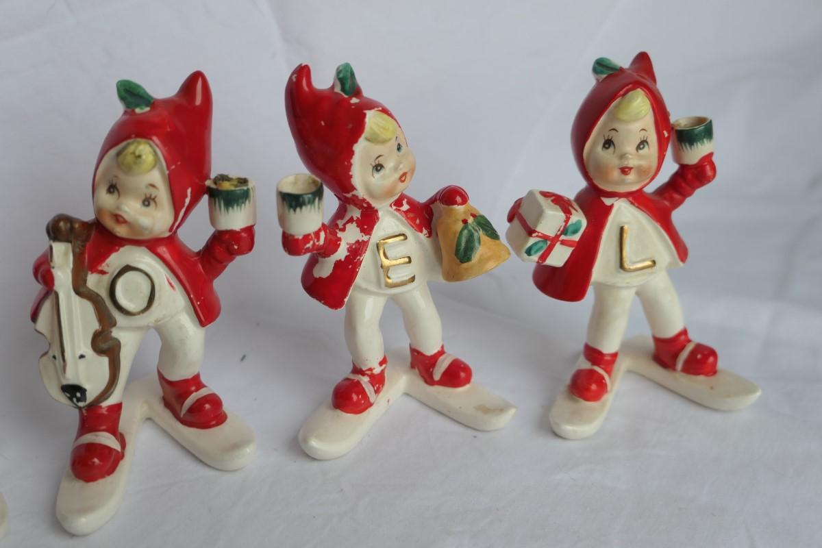 Set of 1950s Ceramic Noel Elves Japan