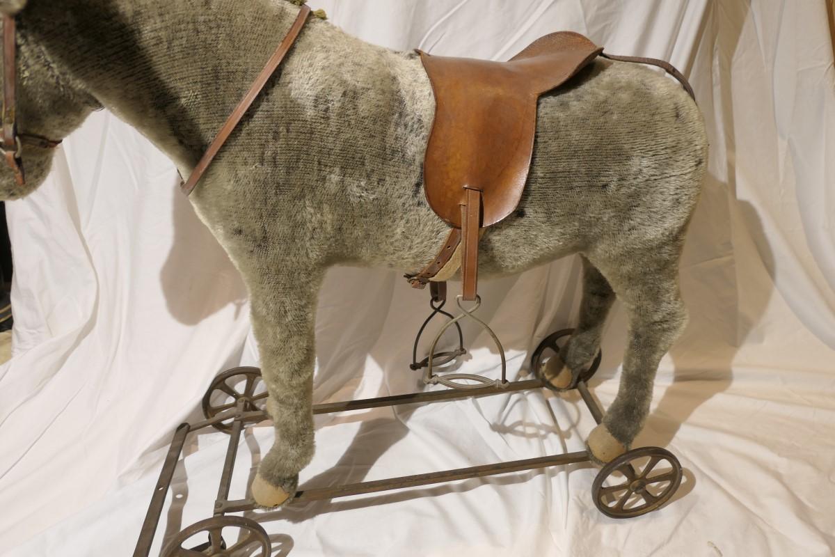 Large Antique German Stuffed Donkey Ride On Toy