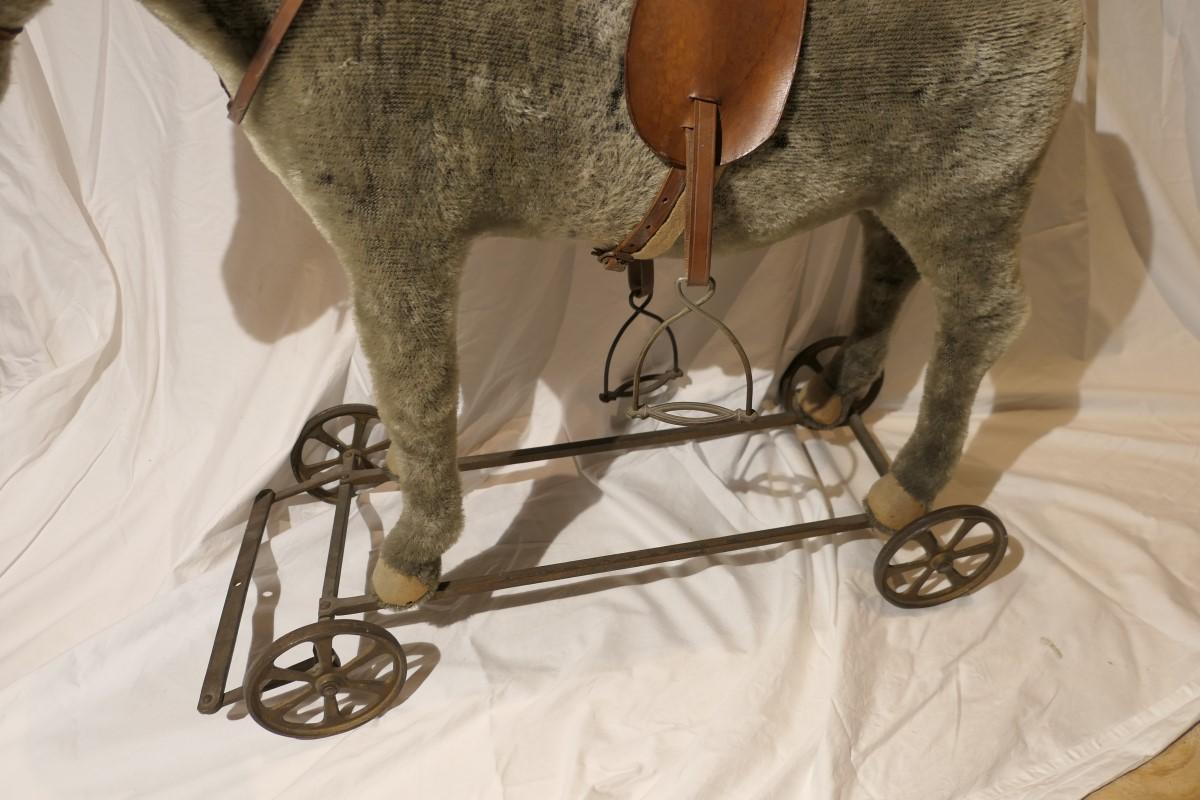 Large Antique German Stuffed Donkey Ride On Toy