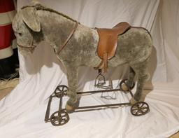 Large Antique German Stuffed Donkey Ride On Toy