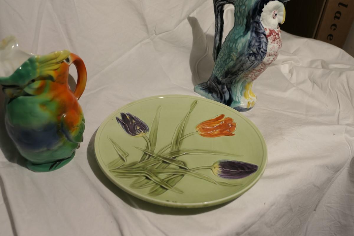 Group lot 3 pieces of Majolica Pottery Including Owl