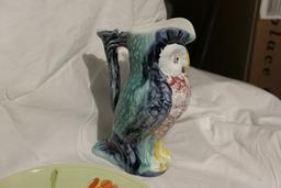 Group lot 3 pieces of Majolica Pottery Including Owl