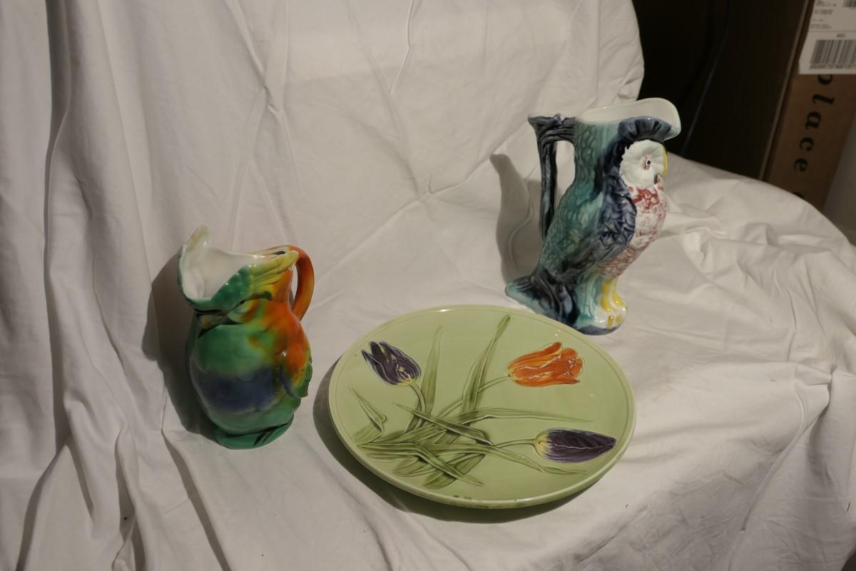 Group lot 3 pieces of Majolica Pottery Including Owl