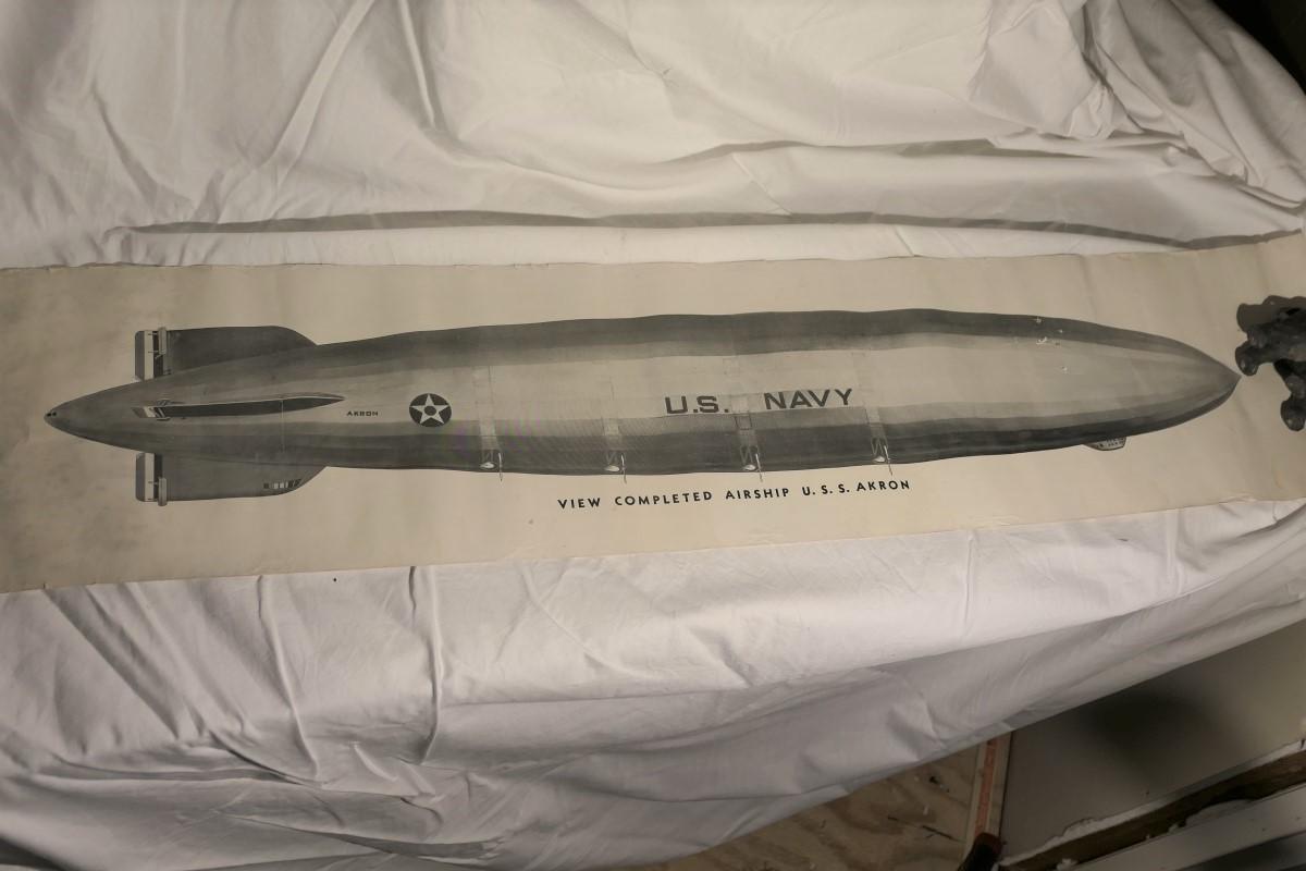 Nice Antique Large Yard Long Illustration of Airship USS Akron