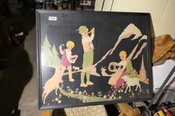 Antique Cut Felt Framed Alpine Children scene