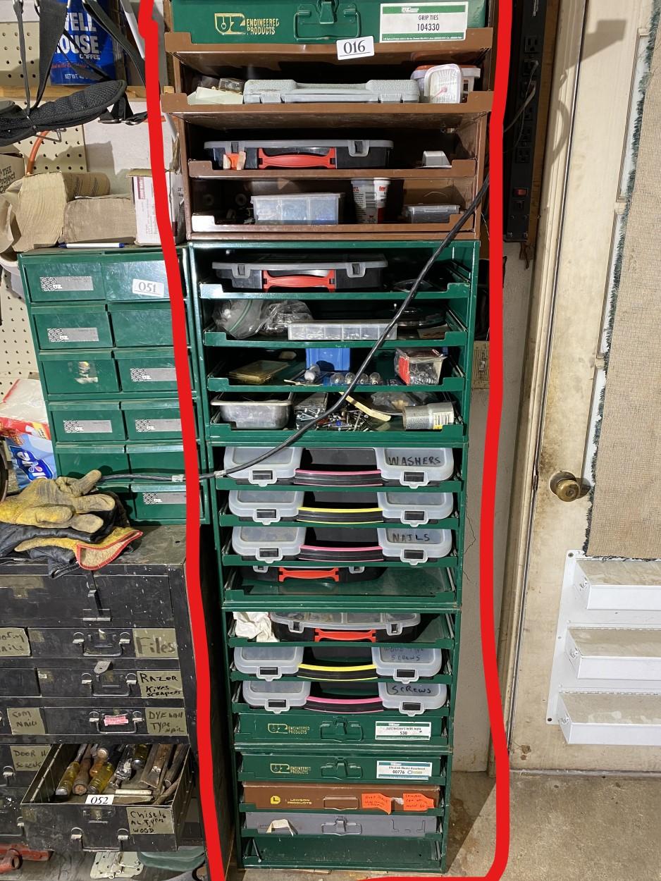 Large parts sorter cabinet and contents